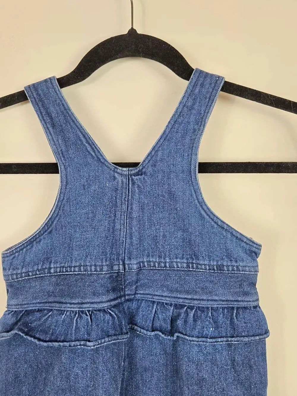 Vintage Yellow Moon Baby Denim Overalls 18M Ruffle Purple Buttons 90s